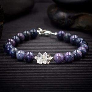 Dumortierite and Herkimer Diamond Bracelet - Handmade to Order